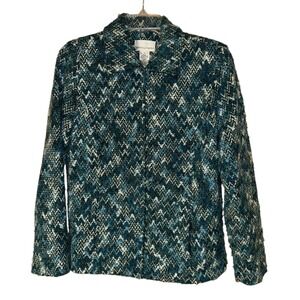 Draper's & Damon's Teal Bouclé Knit Jacket Women's Medium Chevron Textured Lined